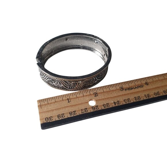 Bangle Bracelet Rhinestone Multi Tone Metal Clamp Women Jewelry 2 x 2.5 Inch - Picture 2 of 5